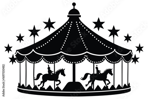christmas carousel silhouette vector art