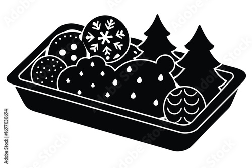 christmas cookies tray silhouette vector art