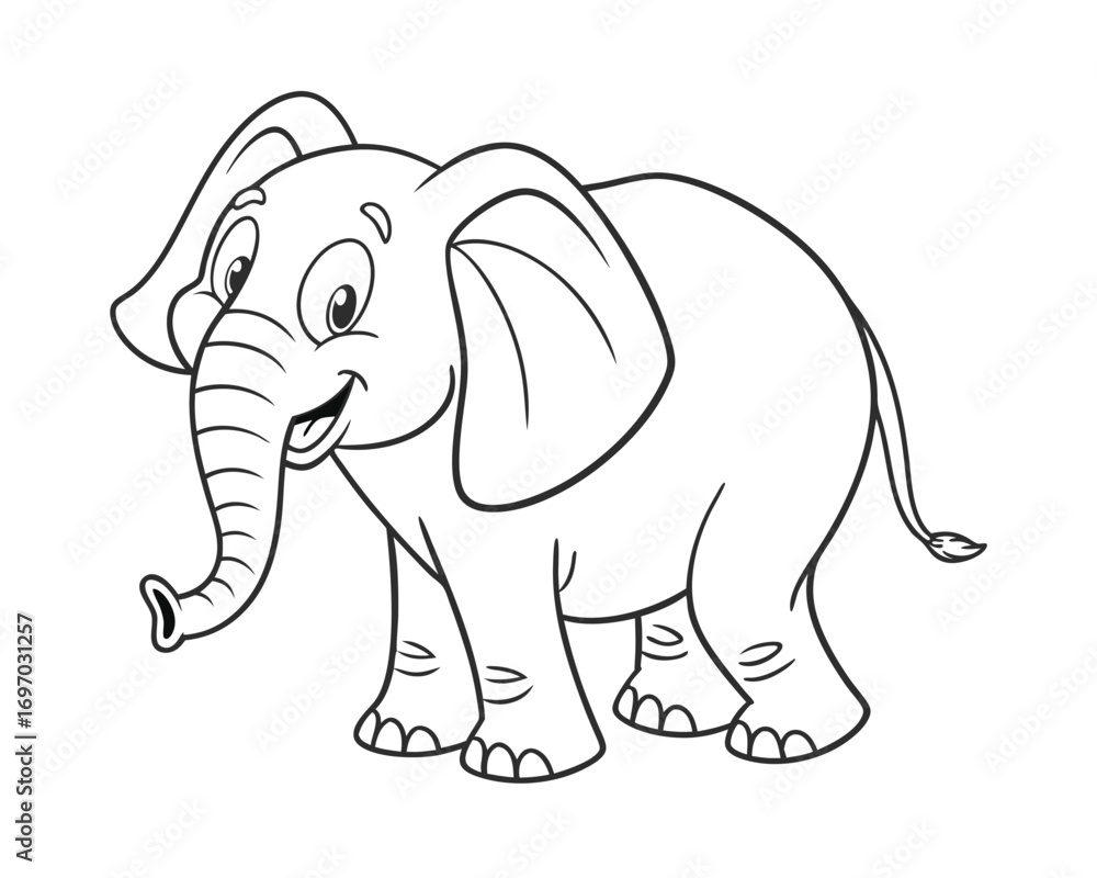 Fototapeta premium Cute Cartoon Elephant Outline Illustration for Childrens Coloring Book and Educational Materials Black and White Animal Drawing