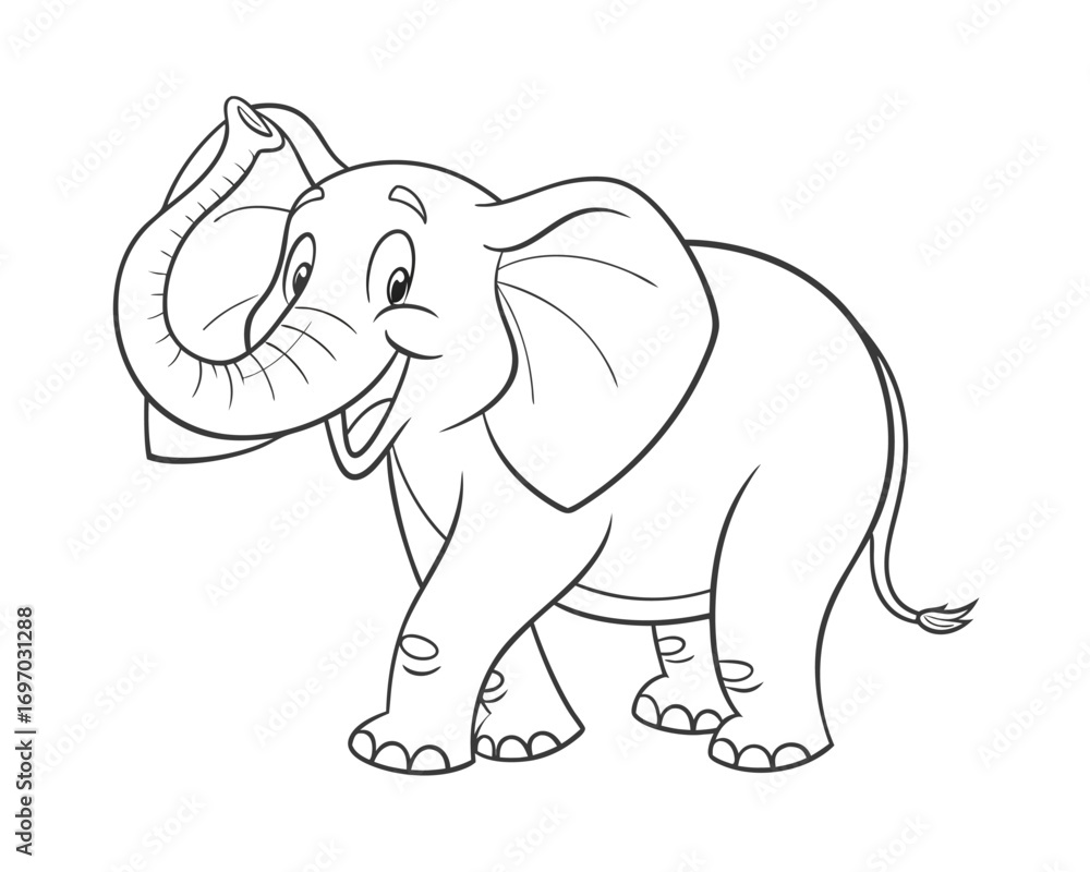 Fototapeta premium Cartoon Elephant Illustration for Childrens Coloring Book Cute Animal Line Art Design African Wildlife Theme Playful Vector Drawing Black and White