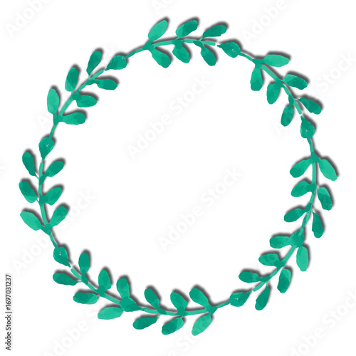 Watercolor Leaf Wreath in Turquoise on Black Background