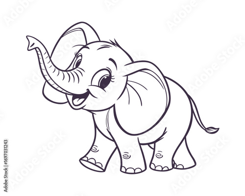 Adorable Cartoon Elephant Illustration Ready for Coloring Pages and Childrens Books Designs Simple Black and White Outline