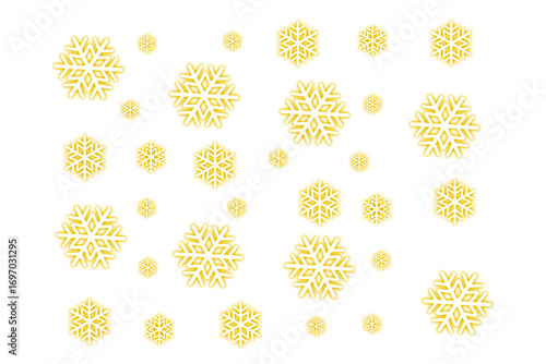 Yellow and white snowflakes on black background
