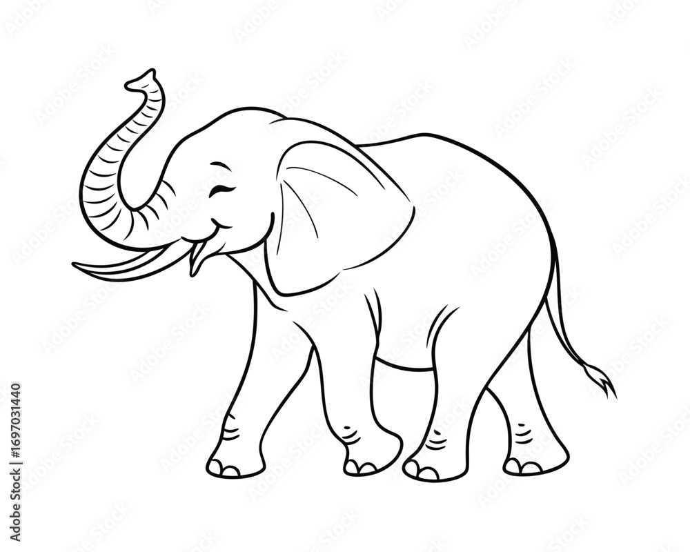 Fototapeta premium Cheerful Elephant Line Art Illustration for Coloring Books and Childrens Activities Animal Outline Drawing