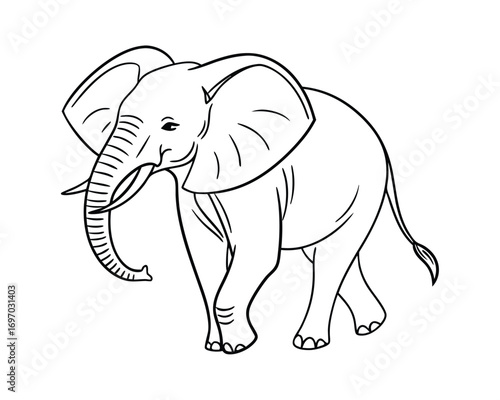 Elegant African Elephant Outline Illustration Wildlife Animal Safari Drawing Line Art Conservation Mammal Gentle Giant Graphic Design Element Minimalist Style Black and White