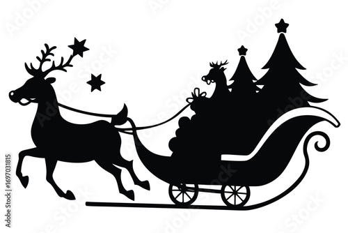 christmas sleigh ride silhouette vector art