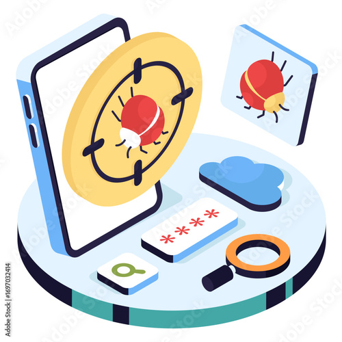 Virus under magnifying glass, debugging