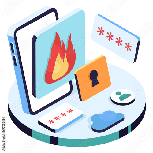 A colored design illustration of fire security
