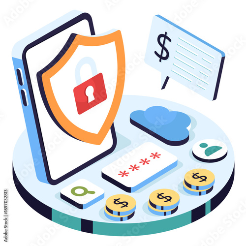 Conceptual isometric design illustration of mobile security