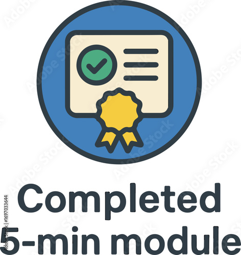 Micro-certificate token Completed 5-min module badge illustration