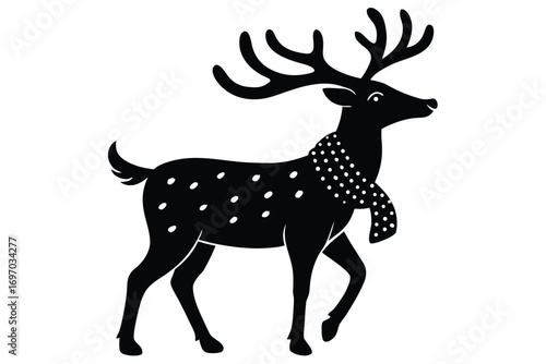 reindeer with scarf silhouette vector art