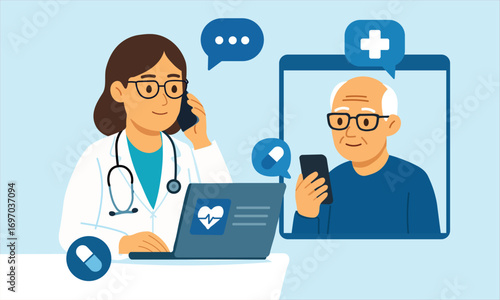 Online doctor concept, modern healthcare technologies vector illustration