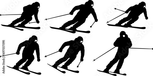 Vector set Silhouette of a skier in winter. Ski silhouette isolated vector design
