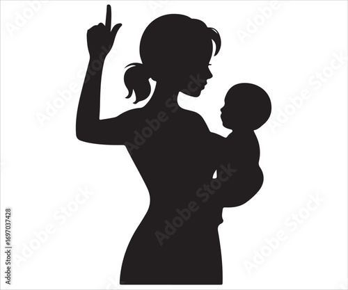 Silhouette of mother holding baby child in arms illustration