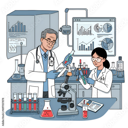 Two Lab Doctors Analyzing Test Tubes in a Laboratory