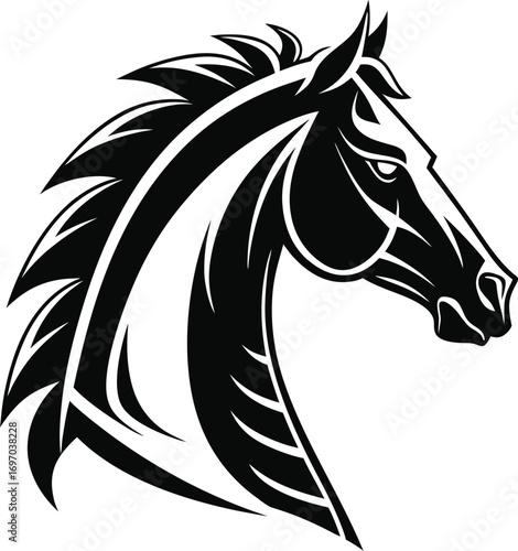 Horse Head Silhouette Vector, Elegant Equine Head Outline, Majestic Stallion Profile Silhouette, Minimal Horse Head Illustration