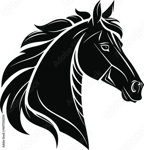 Horse Head Silhouette Vector, Elegant Equine Head Outline, Majestic Stallion Profile Silhouette, Minimal Horse Head Illustration