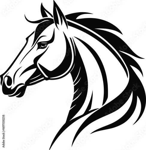 Horse Head Silhouette Vector, Elegant Equine Head Outline, Majestic Stallion Profile Silhouette, Minimal Horse Head Illustration