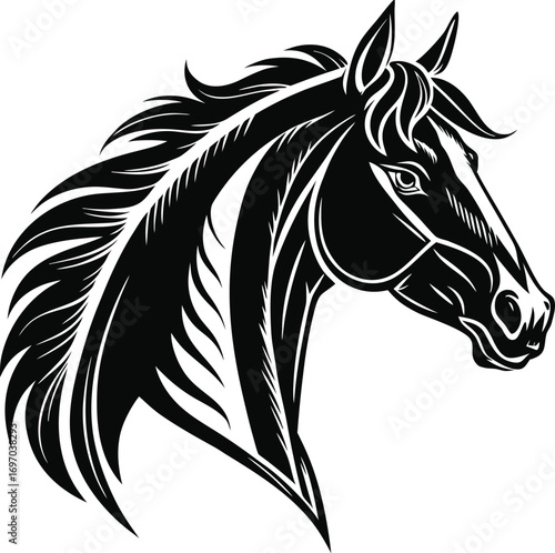 Horse Head Silhouette Vector, Elegant Equine Head Outline, Majestic Stallion Profile Silhouette, Minimal Horse Head Illustration