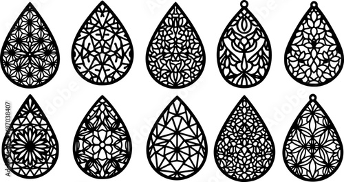 Bundle of Earring Templates with Floral Designs – Leather, Wood, and Metal Jewellery Cutting Machine Patterns Vector