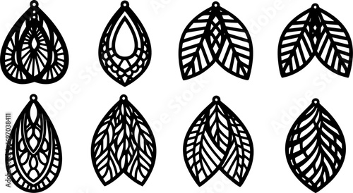 Bundle of Earring Templates with Floral Designs – Leather, Wood, and Metal Jewellery Cutting Machine Patterns Vector