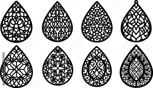 Bundle of Earring Templates with Floral Designs – Leather, Wood, and Metal Jewellery Cutting Machine Patterns Vector