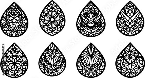 Bundle of Earring Templates with Floral Designs – Leather, Wood, and Metal Jewellery Cutting Machine Patterns Vector