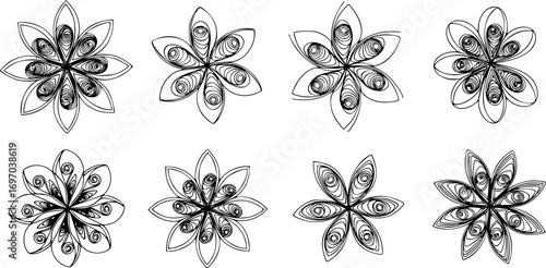 Rolled Flower Templates for Origami and Quilling – DIY Paper Flower Designs for Crafting and Decoration Vector