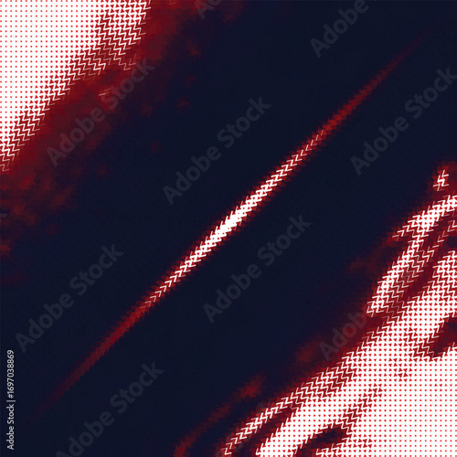 Abstract red navy halftone gradient vector background with diagonal divide and bright white edges neon glitch effect modern digital texture for posters banners and covers