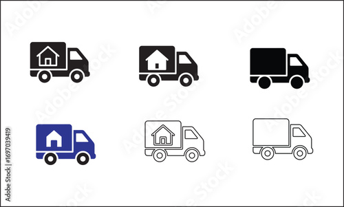 A comprehensive vector set of transportation icons, including cars, trucks, buses, and other delivery vehicles, for traffic and road design illustrations