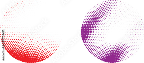 Abstract gradient halftone dots flowing shapes vibrant red to purple amorphous forms energetic dynamic motion background vector