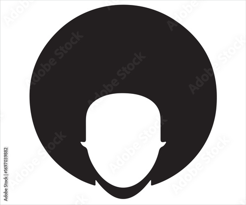 Silhouette of person with large afro hairstyle, abstract portrait icon, retro vintage style hair, fashion design, cultural identity, hairstyle concept, beauty symbol, head shape illustration, minimali