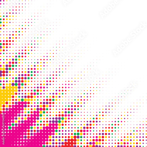 Colorful halftone dots gradient vector background with bright white space modern abstract polka pattern vibrant rainbow design confetti texture ideal for posters banners