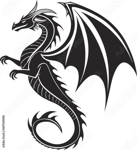 Wallpaper Mural Black Dragon Tattoo Silhouette Vector, Fierce Dragon Outline Illustration, Tribal Dragon Silhouette Design, Mythical Dragon Tattoo Graphic Torontodigital.ca
