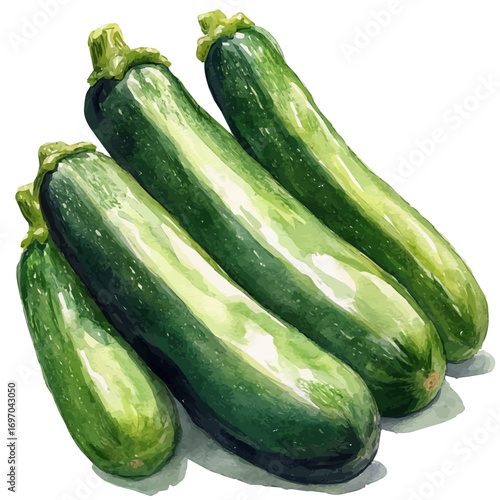 Zucchini, watercolor painting vector, isolated on a white background.