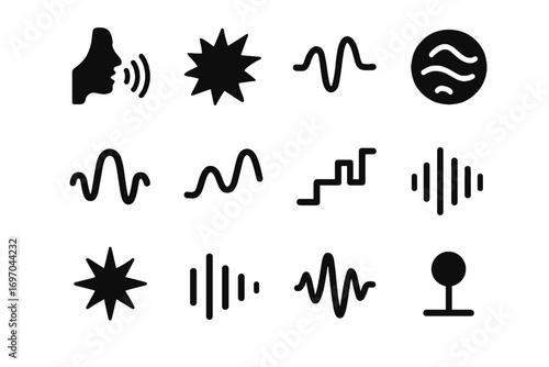 Wave vector icon analyzer voice humming spark signal icons interference burst grid