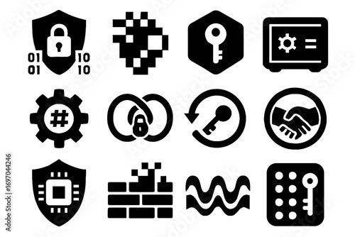 Cyber badge code barrier dial function icon data vector security icons chip