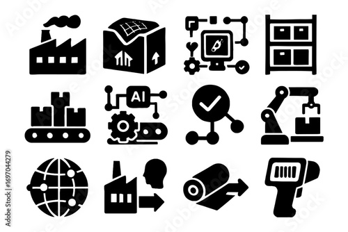 Vector warehouse node control weaver box queue machine ai icons icon arm