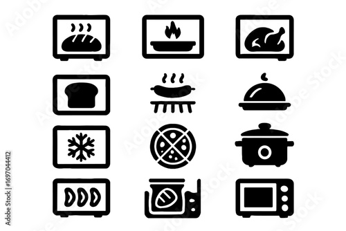 Icon oven vector custom dehydrator pizza defrost reheat icons function slow smart