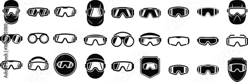 Protective Goggles Icon Silhouette Set Various Safety Goggles Vector Collection