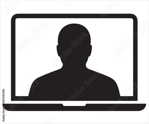Silhouette of person inside laptop screen for online meeting concept