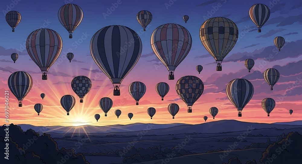 Naklejka premium Hot Air Balloons at Sunset.