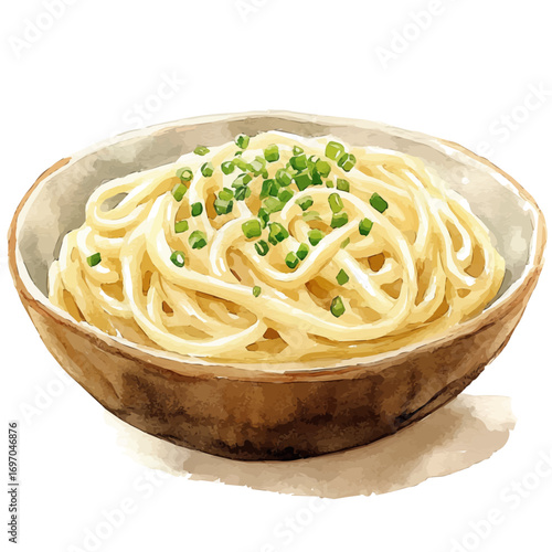 Udon Noodles, watercolor clipart vector, isolated on a white background.
