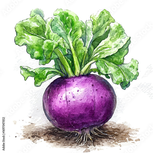 Turnip, watercolor clipart vector, isolated on a white background.