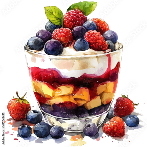 watercolor vector of Trifle, isolated on a white background.