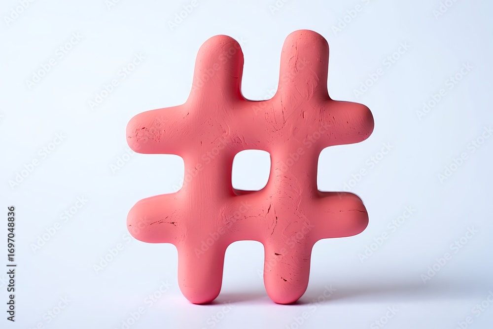 Fototapeta premium Pink Hashtag Symbol Made of Clay on a White Background