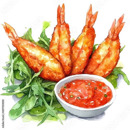 watercolor vector of Tempura, isolated on a white background.