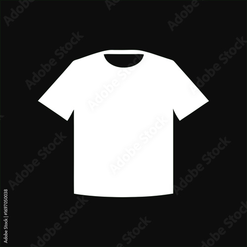 Black background with T-shirt silhouette icon in vector format. Great for apparel templates, logos, and fashion-themed designs.