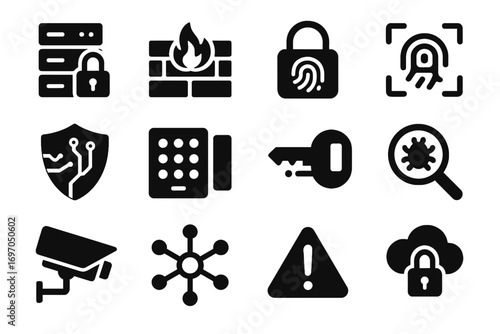 Biometric digital lock protection cybersecurity control vector encrypted icon set security panel