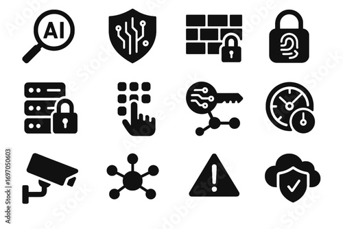 Biometric icon ai detector pad alert network encrypted security vector control